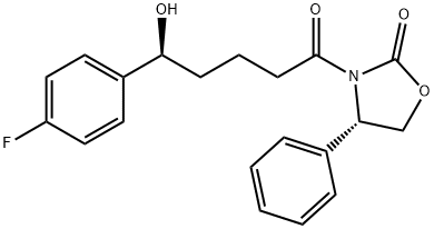 Structure of (4S)-3-[(5S)-5-(4-fluorophenyl)-5-hydroxypentanoyl]-4-phenyl-1,3-oxazolidin-2-one.