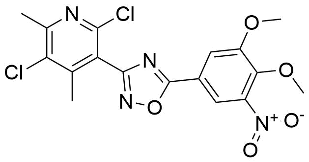 Structure of 3-(2,5-Dichloro-4,6-dimethylpyridin-3-yl)-5-(3,4-dimethoxy-5-nitrophenyl)-1,2,4-oxadiazole